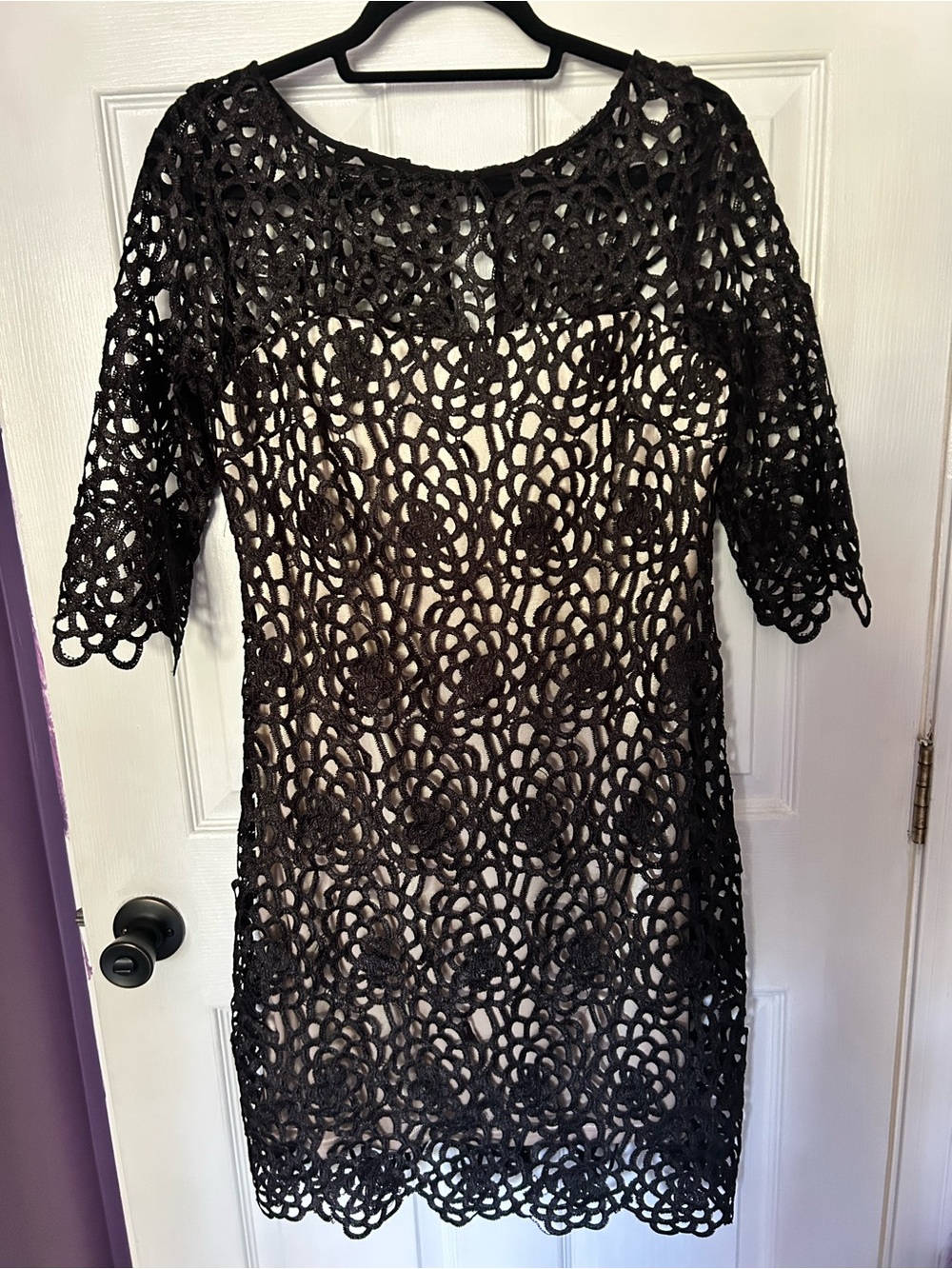 Black Crochet Overlay Dress with Nude Lining